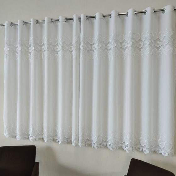 Imagem de Cortina Elegante Voal Guipir Bordado Com Forro Microfibra 3,00x1,80