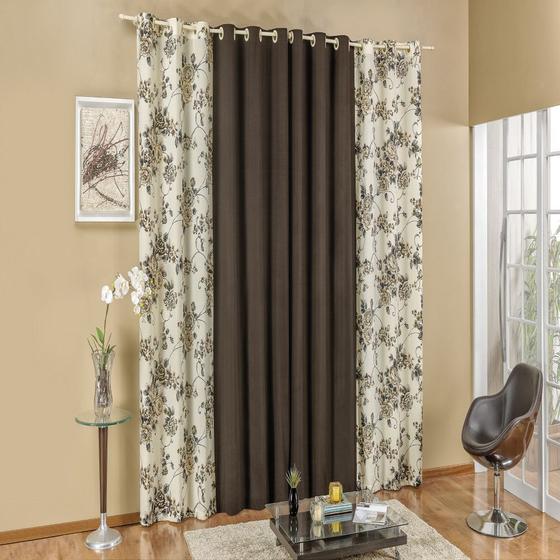 Imagem de Cortina estampada Floratta 3 metros micropercal 200 fios floral marrom