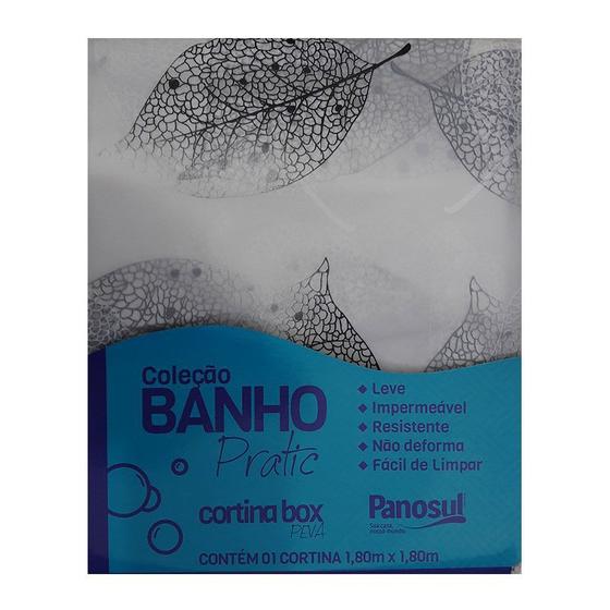 Imagem de Cortina Estampada PanoSul Box De Banheiro Peva Folhas Seca 1,80x1,80m   12 Ganchos Branca