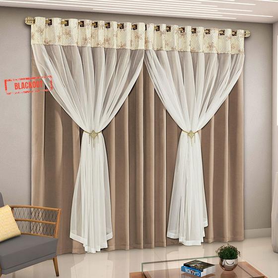 Imagem de Cortina Fiorella Blackout Chocolate 2,60m x 1,70m altura - Varão de até 2m