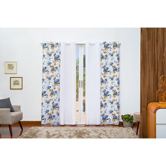 Imagem de Cortina florata 2,80 x 2,50m estampa azul decoração quarto e sala