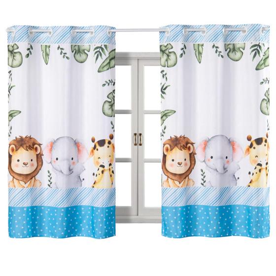 Imagem de Cortina Infantil 2,00m x 1,50m Com Bainha Para Quarto Bebê Safari Baby Casa Quarto Menina e Menino