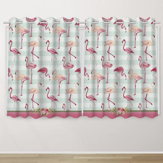 Imagem de Cortina Infantil 2,60x1,50  Flamingo  Decoração Quarto Criança- IMPAKTO VISUAL