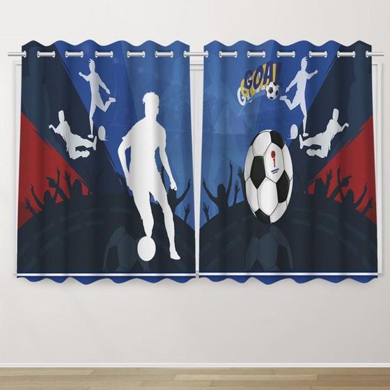 Imagem de Cortina Infantil 2,60x1,50   Futebol Decoração Quarto Criança- IMPAKTO VISUAL