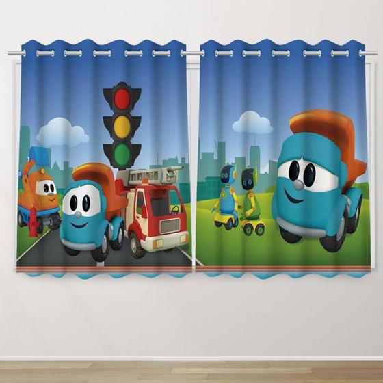 Imagem de Cortina Infantil 2,60x1,50  Léo o Caminhão  Decoração Quarto Criança- IMPAKTO VISUAL