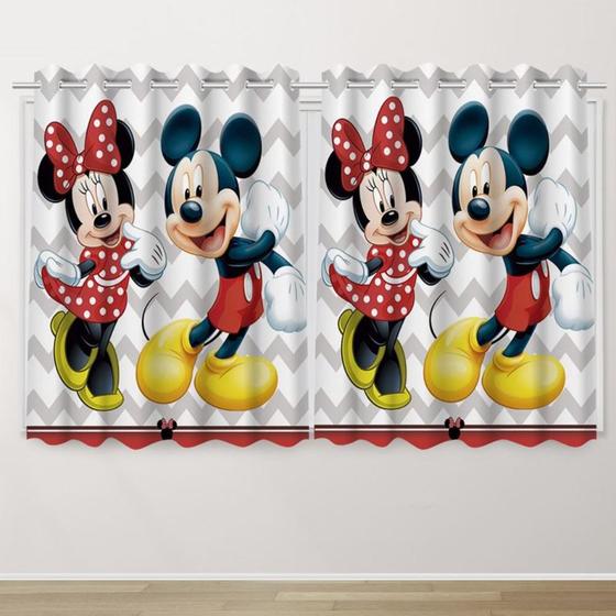 Imagem de Cortina Infantil 2,60x1,50  Mickey e Minnie 01 Decoração Quarto Criança- IMPAKTO VISUAL