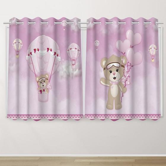 Imagem de Cortina Infantil 2,60x1,50    Ursa Baloeira Decoração Quarto Criança- IMPAKTO VISUAL