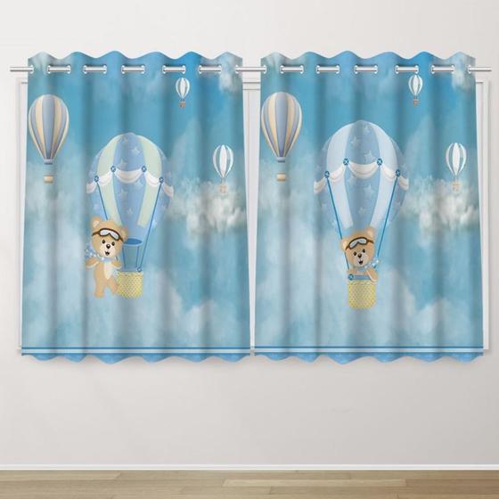 Imagem de Cortina Infantil 2,60x1,50  Urso Baloeiro Decoração Quarto Criança- IMPAKTO VISUAL