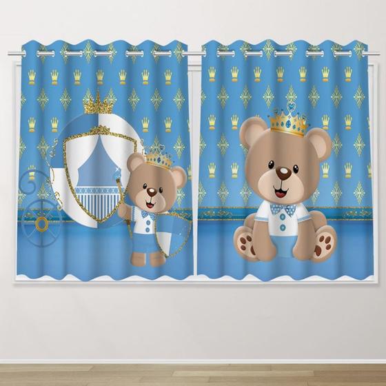 Imagem de Cortina Infantil 2,60x1,50   Urso Príncipe Azul Claro Decoração Quarto Criança- IMPAKTO VISUAL