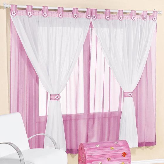 Cortina Infantil Juvenil para Varão Tecido Voal 2,00 x 1,70 Metros Alt - Rosa e Branco Menor preço em Cortina Infantil Juvenil para Varão Tecido Voal 2,00 x 1,70 Metros Alt - Rosa e Branco
