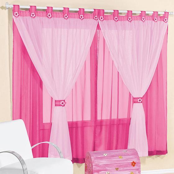 Cortina Infantil Juvenil para Varão Tecido Voal 3,00 x 2,80 Metros Alt - Pink e Branco Menor preço em Cortina Infantil Juvenil para Varão Tecido Voal 3,00 x 2,80 Metros Alt - Pink e Branco