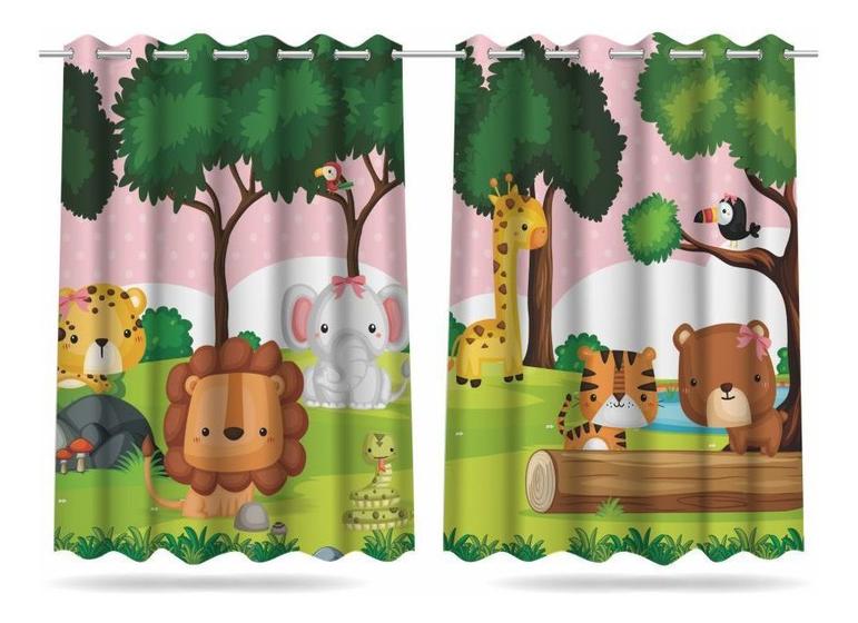 Imagem de Cortina Infantil Safari Baby Rosa 2,60x1,50 Tecido