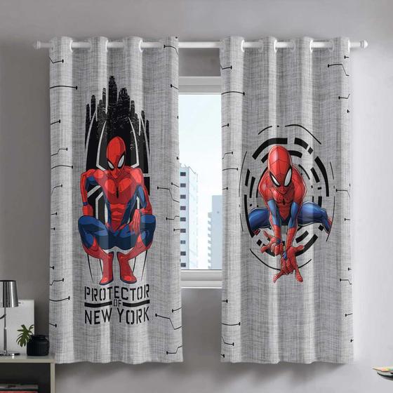 Imagem de Cortina Infantil Spider Man NY Corta Luz Tecido Cinza Blackout 70% 2,60 x 1,70 Bella Janela