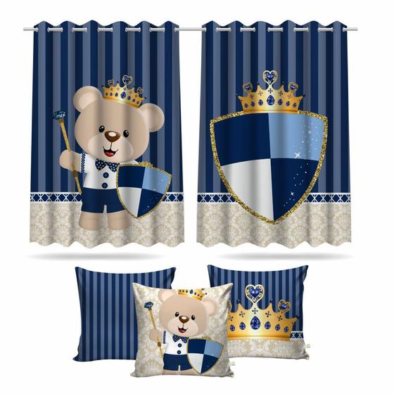 Imagem de Cortina Infantil Ursinho Princípe + 3 Capas Almofadas