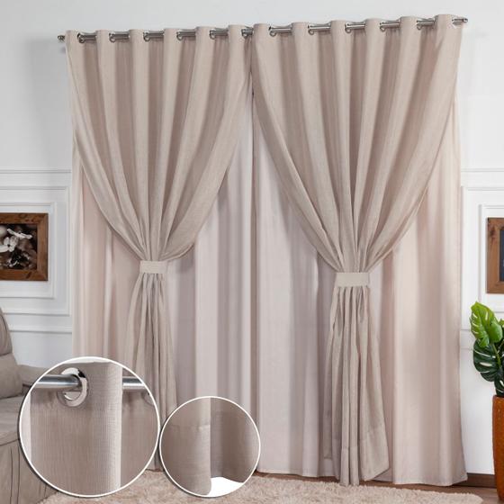 Cortina Linho Flame Voil de Gaze 4,00m x 2,60m com Forro e Abraçadeira - Paulo Cezar Enxovais