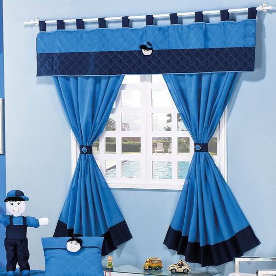 Imagem de Cortina Little Boy para Varão Simples com Abraçadeiras - Azul