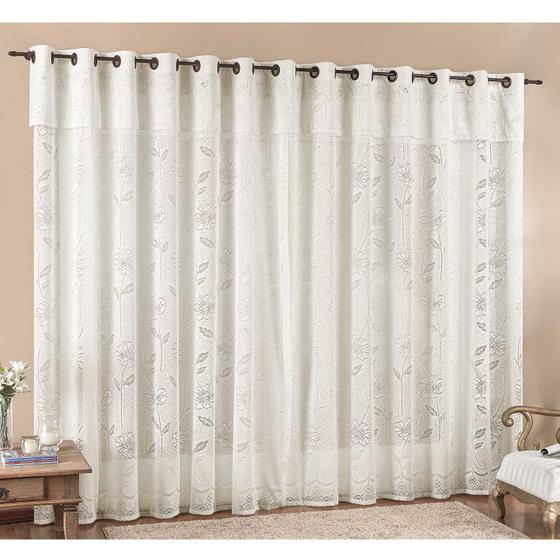 Cortina Luna 3,00m x 2,50m Palha Tecido Renda Floral Leve Para Sala ou Quarto Menor preço em Cortina Luna 3,00m x 2,50m Palha Tecido Renda Floral Leve Para Sala ou Quarto
