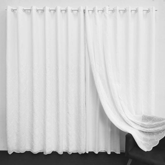 Imagem de Cortina Luxuosa Bordada Voal Com Forro Microfibra Leve 3,00x2,60