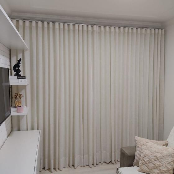 Imagem de Cortina Luxuosa Wave Trilho Suíço Sob Medida Linho+blecaut 4,00x2,60