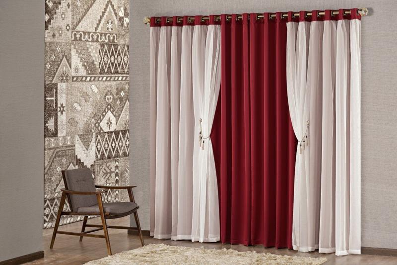 Cortina Mabelle Tecido Semi Blackout Com Voil 3,00 X 2,50 Vermelho Menor preço em Cortina Mabelle Tecido Semi Blackout Com Voil 3,00 X 2,50 Vermelho