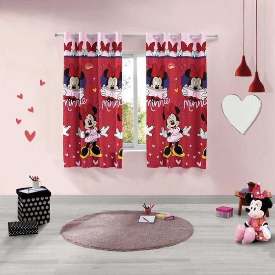 Imagem de Cortina Microfibra Infantil C/Ilhós Minnie 150x180m C/2 Pças