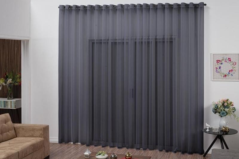 Imagem de Cortina Modelo Transparente Cor Preto Com Ilhós 5 Metros