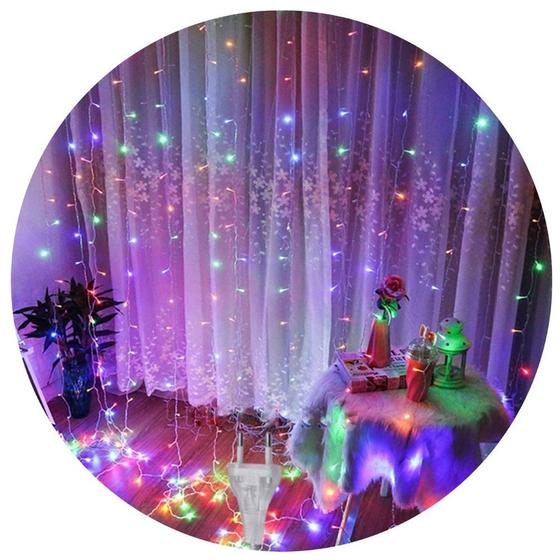 Imagem de Cortina Natal Coloridos 120 Lâmpadas Enfeite LED Festa Luz Sala Iluminação Natalina Decoração