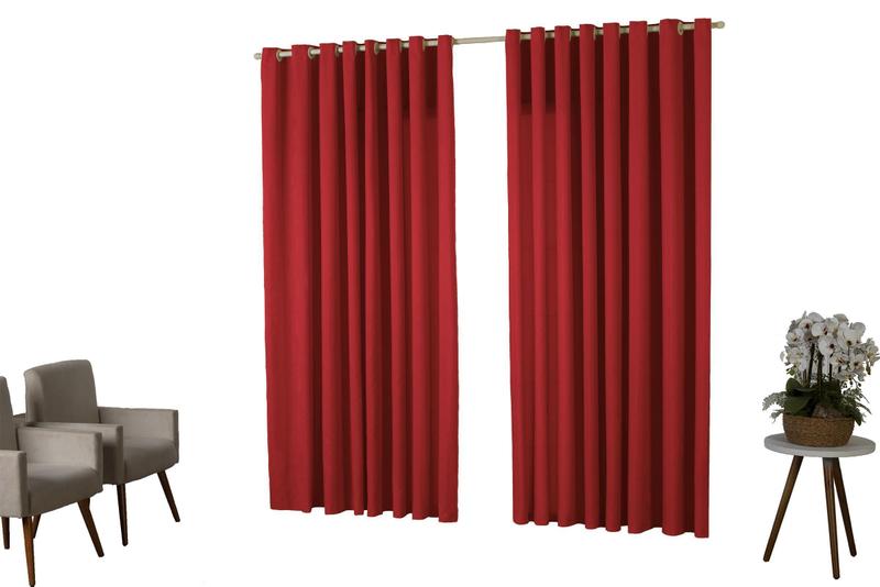 Imagem de Cortina Oxford 3,00X2,50 Sala Quarto Porta Vermelho