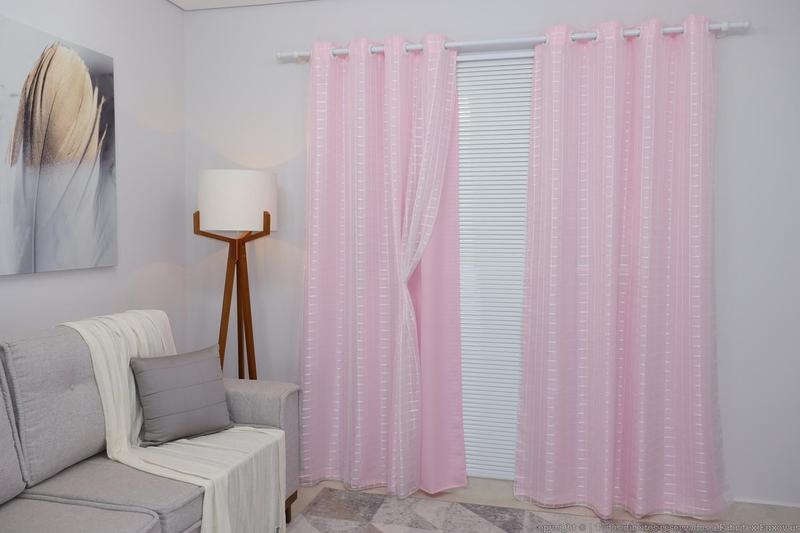 Imagem de Cortina Oxford Rosa-Bebê Com Voil Xadrez Sala/Quarto 300X250