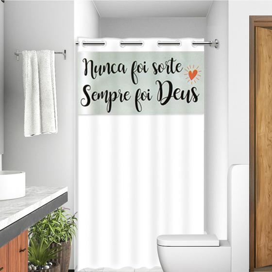 Imagem de Cortina para Banheiro com Ilhós e Visor Estampado Frases/Emoji 138x198 cm