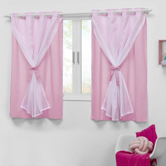 Imagem de Cortina Para Bebê em Oferta 2,00X1,70 Tecido Voal Rosa teen