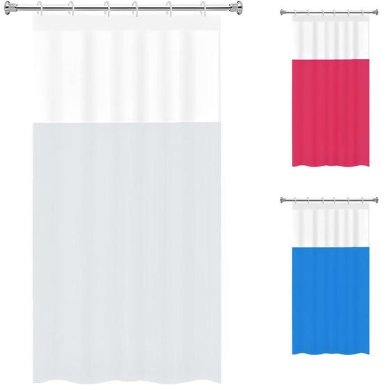 Imagem de Cortina Para Box De Banheiro Com Visor Transparente Ganchos 1,78X1,83M Coloridas Varidadas Wincy