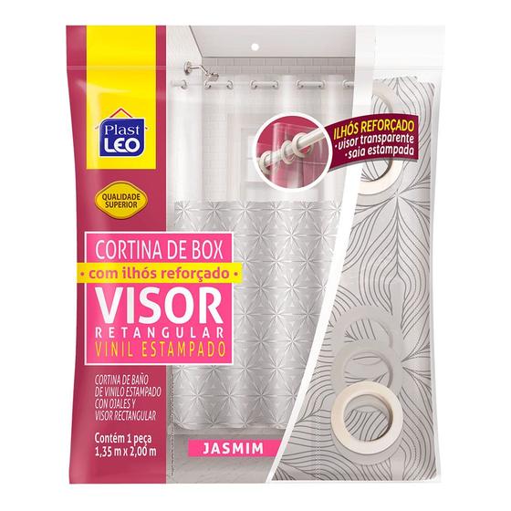 Imagem de Cortina para Box Plast Leo Vinil com Ilhós e Visor Retangular 1,35x2,00m Estampada Jasmim