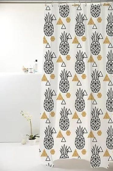 Imagem de Cortina Para Box PVC 198x180cm Uzoo Banheiro Decoração Estampa Chuveiro Com Ganchos