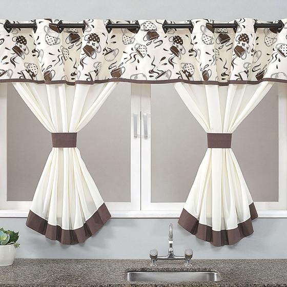 Cortina Para Cozinha Home Dona Nenê com ilhós para Varão Simples Tecido Oxfor 2,80m x 1,40m - Borda Bordados Imagem de Cortina Para Cozinha Home Dona Nenê com ilhós para Varão Simples Tecido Oxfor 2,80m x 1,40m