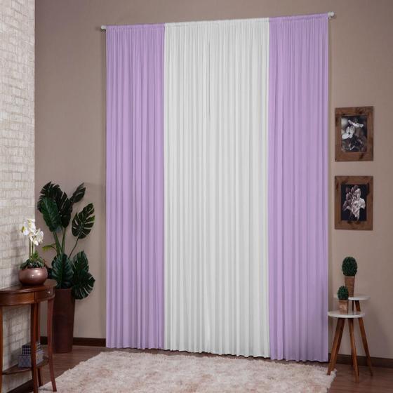 Imagem de Cortina Para Decoração Sala Quarto 5,00X2,80 Lilas Branco