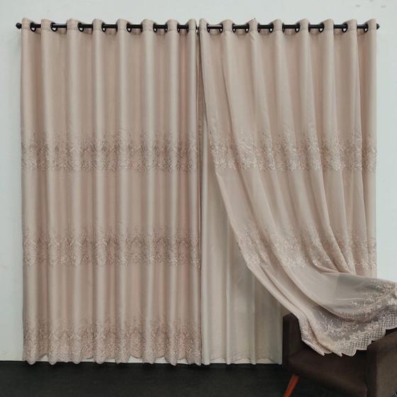 Imagem de Cortina Para Janela/Porta De Voal Bordado Com Forro Microfibra P/Varão 6,00x2,60