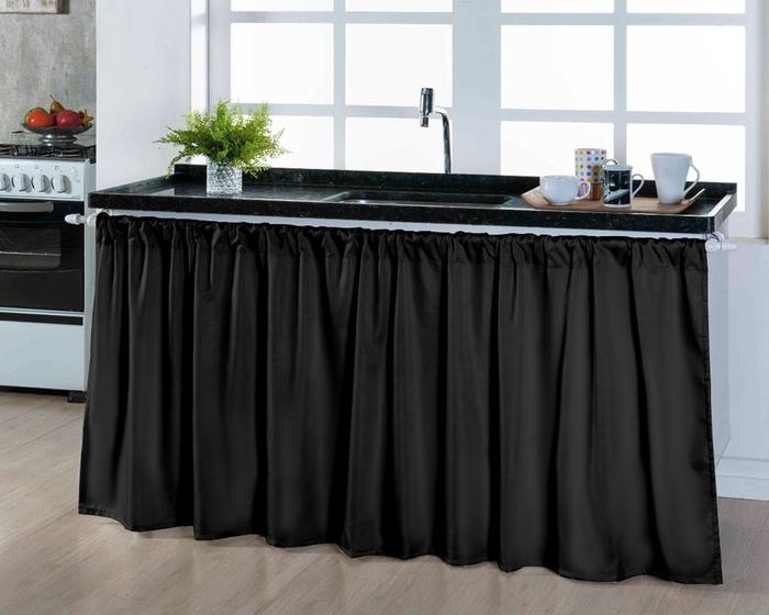 Cortina Para Pia Cozinha Balcão 1,50x0,80 Tecido Liso Preto Menor preço em Cortina Para Pia Cozinha Balcão 1,50x0,80 Tecido Liso Preto