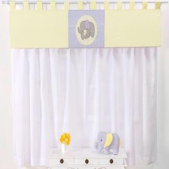 Imagem de Cortina Para Quarto d Bebê Chevron Elefantinho Amarelo 03 Peças - Coleção Slim - Happy Baby