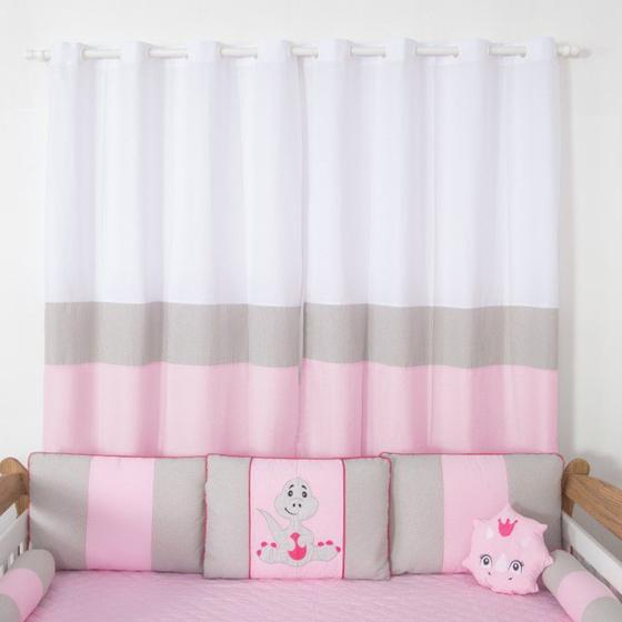 Imagem de Cortina para Quarto de Bebê e Infantil Dinossauro Rosa