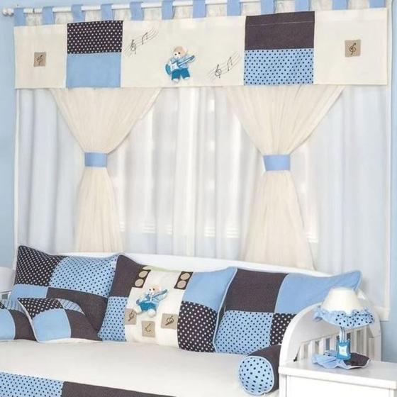 Imagem de Cortina Para Quarto de Bebê Urso Musical Azul 7 peças - Coleção Luxo - Happy Baby