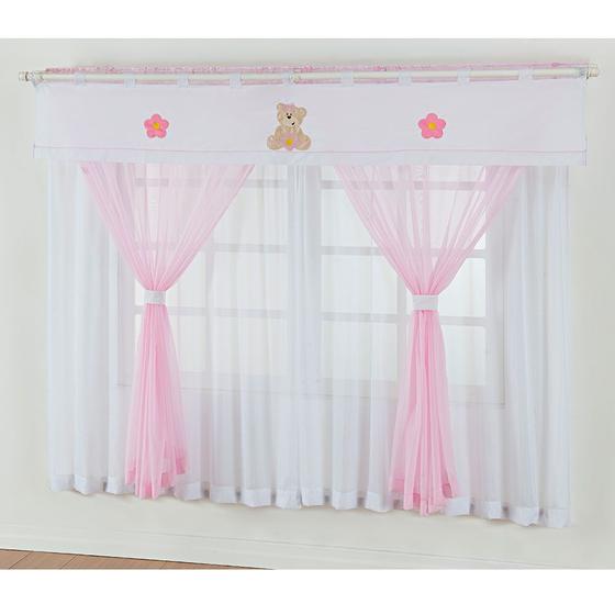 Imagem de Cortina para Quarto de Menina 2,00m x 1,80m Ursinho Rosa