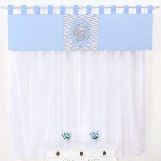 Imagem de Cortina Para Quarto do Bebê Chevron Elefantinho Azul 03 Peças - Coleção Slim - Happy Baby