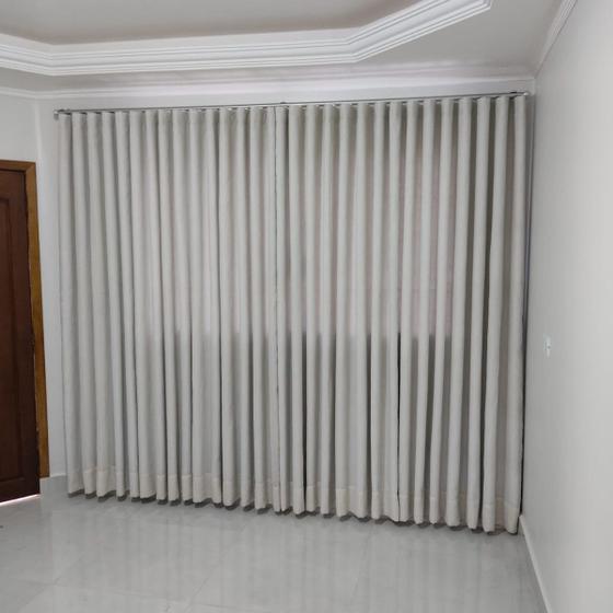Imagem de Cortina Para Sala De Trilho Suiço De Voil Gaze De Linho Com Forro Blackout 8,00x2,80
