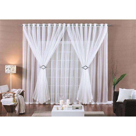 Cortina Para Sala e Quarto Paula Branca 3mx2,8m em Voal Para Varão Simples Menor preço em Cortina Para Sala e Quarto Paula Branca 3mx2,8m em Voal Para Varão Simples