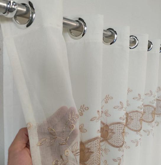 Imagem de Cortina Para Sala Suíte Quarto Bordado De Voil Guipir Com Forro Microfibra 3,00x1,80