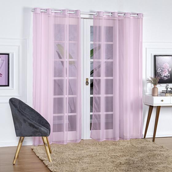 Imagem de Cortina porta balcão para sala ou quarto voil 3,00x2,20m rosa