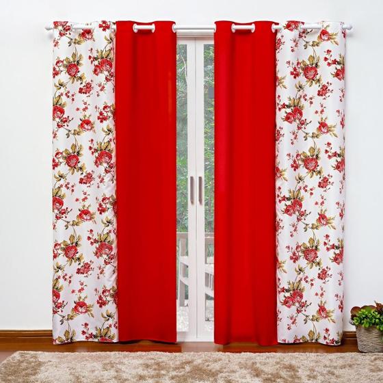 Imagem de Cortina porta balcão para sala/quarto florata 2,80x2,50m vermelho