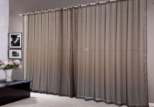 Imagem de cortina pra sala grande voal quadriculado marron 6,00x2,80