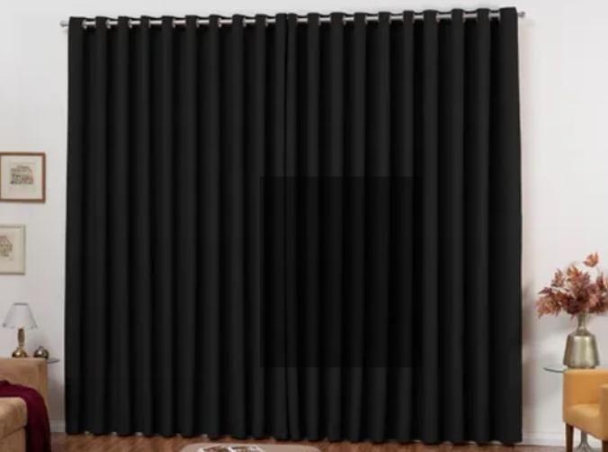Imagem de Cortina Quarto Bloqueia Luz 4 Metros Preto Com Ilhós Cromado